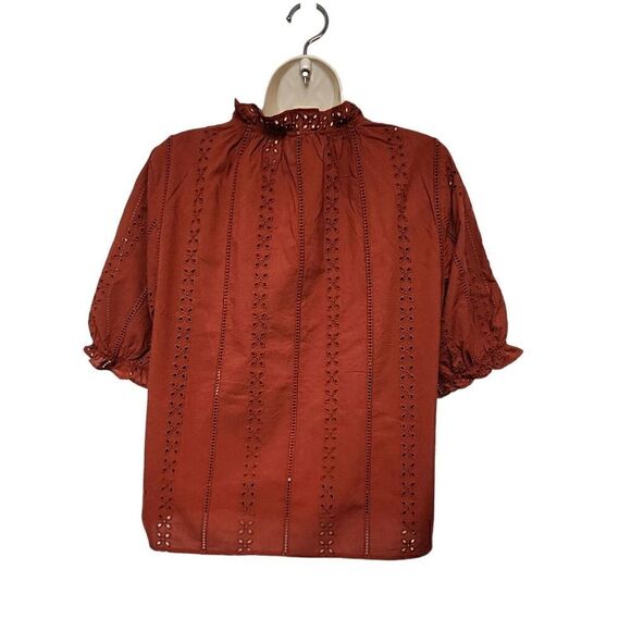 Universal Thread Eyelet 3/4 Balloon Sleeve Blouse Color Brown Size Small - Picture 3 of 8